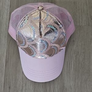 NWOT Pink and Gold Sequin Adjustable Women's Cap